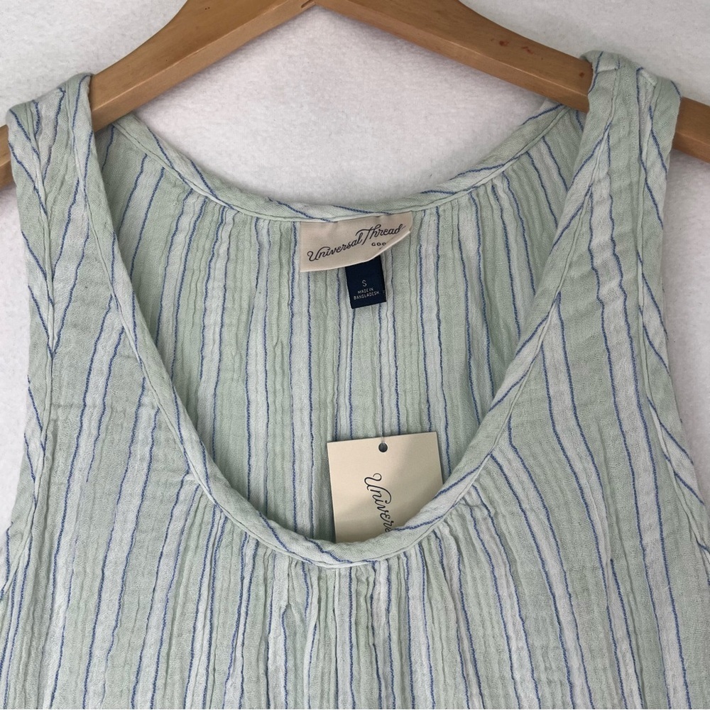 Universal Thread Light Green Striped Sleeveless Tiered Dress Boho Coastal Size S - Picture 3 of 13